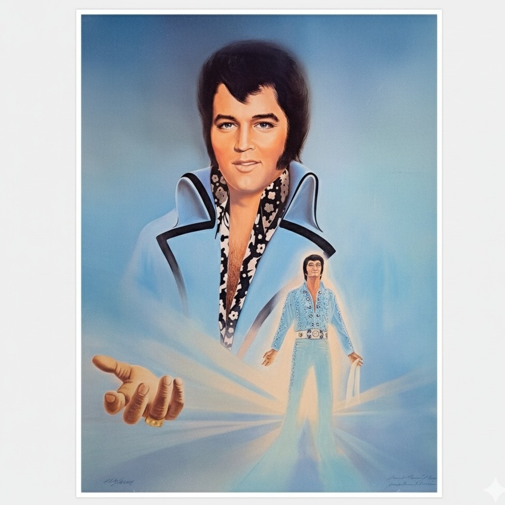 Elvis Presley Lithograph 32x21 Signed James Glenn‎ Thurman VTG 70s Spiritual Art